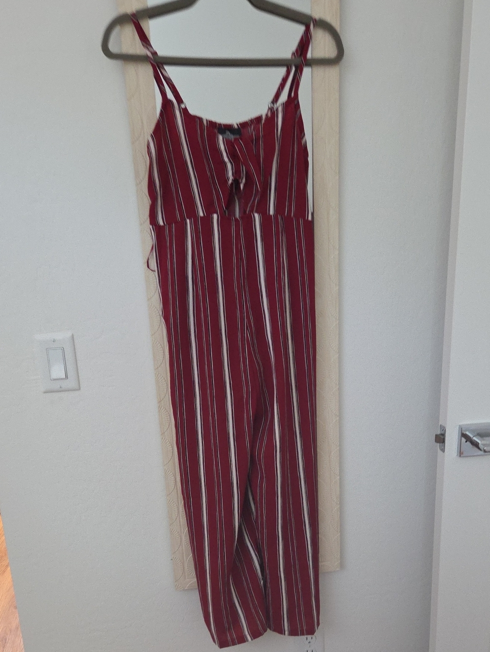 Angie Burgundy and White Striped Wide-Leg Jumpsuit
